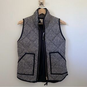 J. Crew Herringbone Puffer Vest Black Cream Tan XS